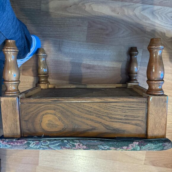 **Vintage Wooden Tapestry Footstool with Storage – Hinged Padded Top – Floral Fa - Picture 6 of 16